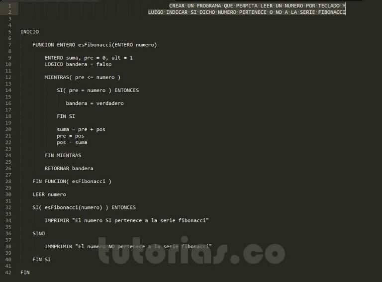 funciones – pseudocodigo (el numero fibonacci) | Tutorias.co