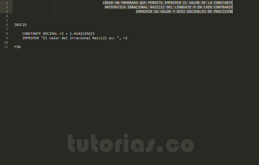 operadores – pseudocodigo (la constante irracional raiz de dos)