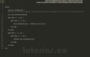 programacion en pseudocodigo: Matriz Alfabeto