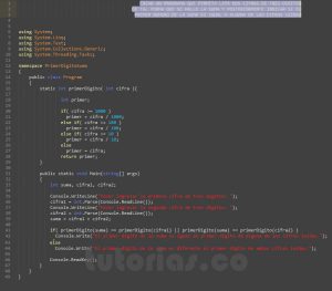 programacion en c#: primer digito de la suma