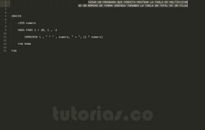 programacion en pseudocodigo: tabla de multiplicar en forma inversa