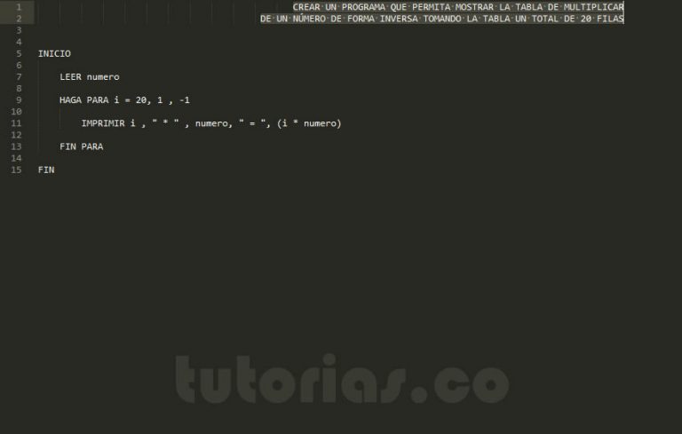 ciclo para – pseudocodigo (tabla de multiplicar en forma inversa ...