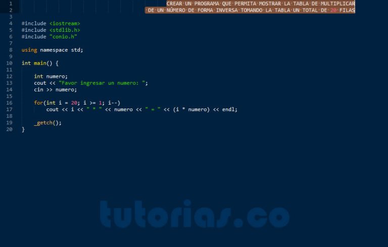 ciclo for – visual C++ (tabla de multiplicar en forma inversa ...