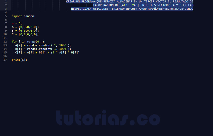 arrays – python (operacion entre vectores A+B-2AB)