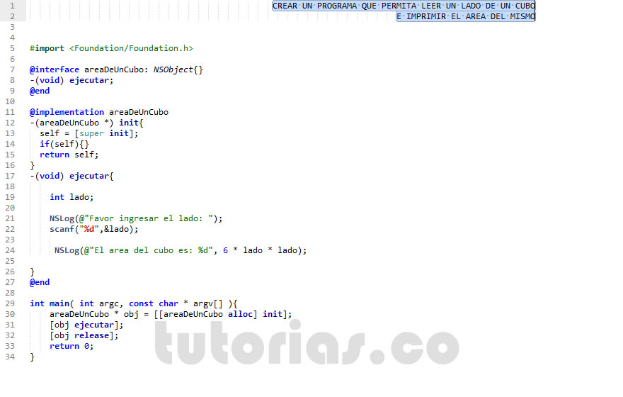 programacion en objective c: area de un cubo