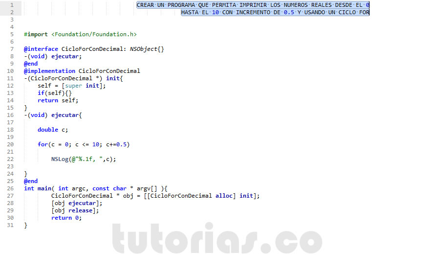 POO + Objective C (ciclo for con decimal)