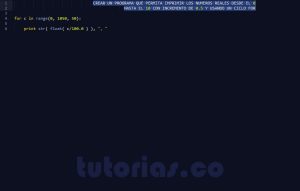 programacion en python: ciclo for con decimal