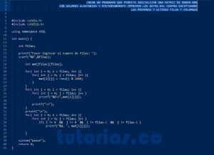 programacion en turbo C: datos centrales de una matriz