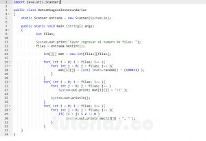 programacion en java: datos diagonales secundarias impares