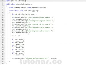 programacion en java: el menor de cinco numeros