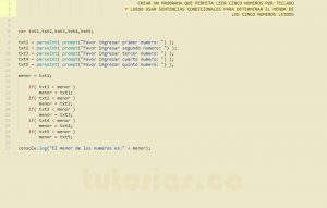 programacion en javascript: el menor de cinco numeros