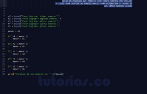 programacion en python: el menor de cinco numeros