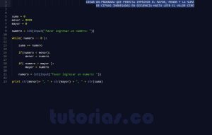 programacion en python: el menor, mayor y la suma de secuencia de numeros