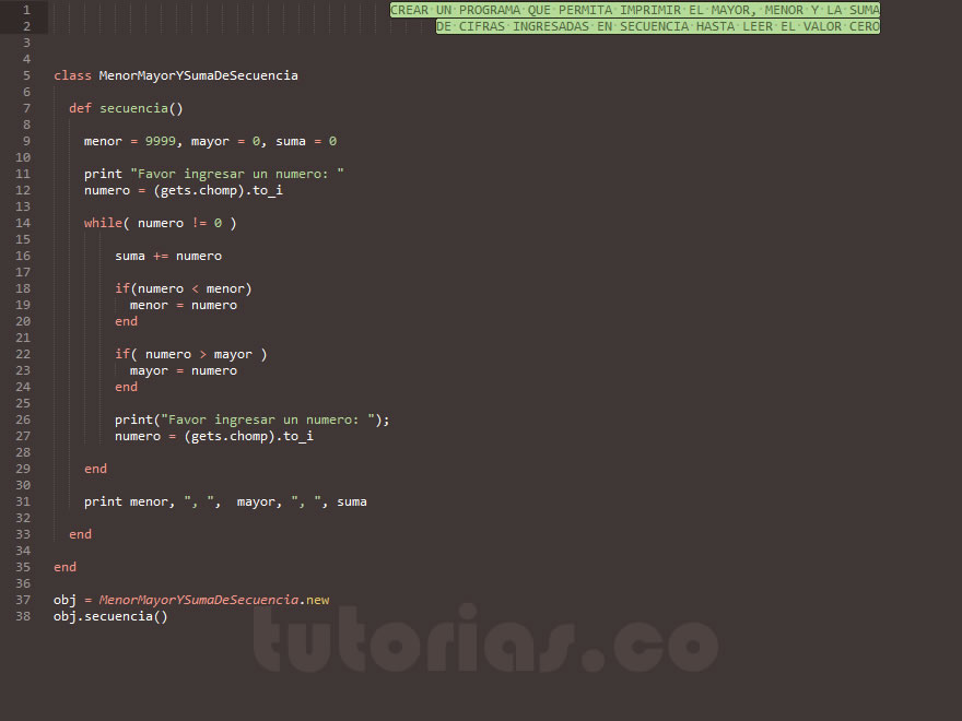 POO + ruby (el menor mayor y suma de secuencia de numeros)