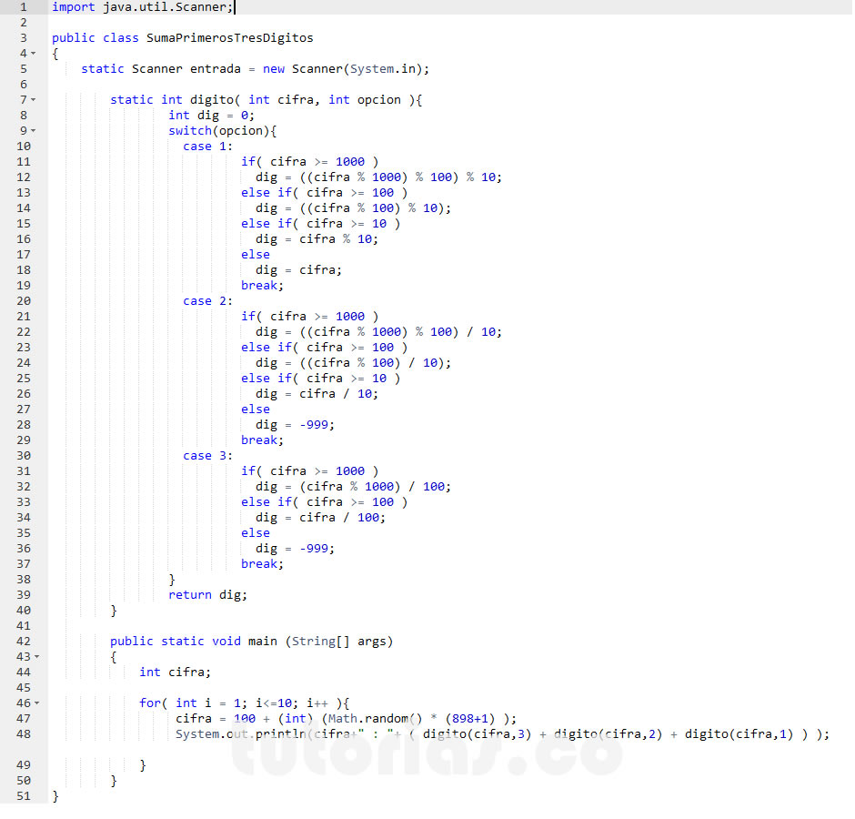 funciones – java (suma de los primeros tres digitos)