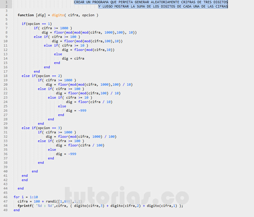 funciones – matLab  (suma de los primeros tres digitos)