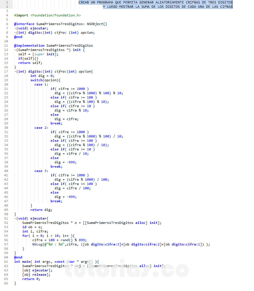 POO + Objective C (suma de los primeros tres digitos)