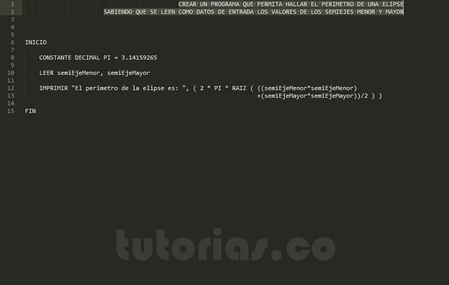 operadores – pseudocodigo (perimetro de una elipse)