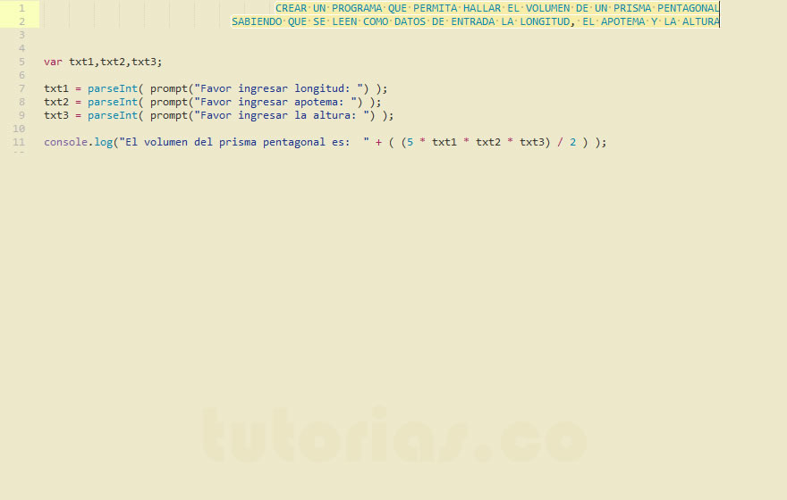 operadores – javascript (volumen de un prisma pentagonal)