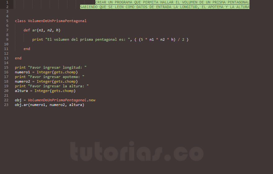 POO + ruby (volumen de un prisma pentagonal)