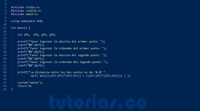 operadores – turbo C (distancia entre dos puntos)