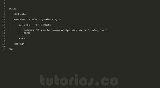 programacion en pseudocodigo: el anterior numero multiplo de siete