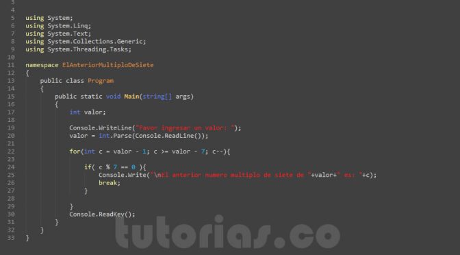 ciclo for – visualStudio c# (el anterior numero multiplo de siete)
