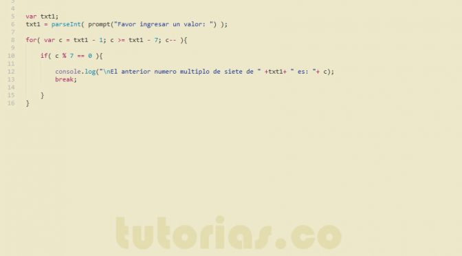 ciclo for + javascript (el anterior numero multiplo de siete)