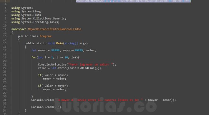 programacion en C#: mayor distancia entre numeros leidos