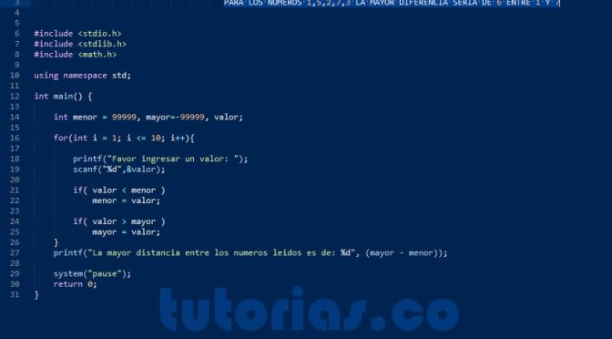 ciclo for – turbo C (mayor distancia entre numeros leidos)