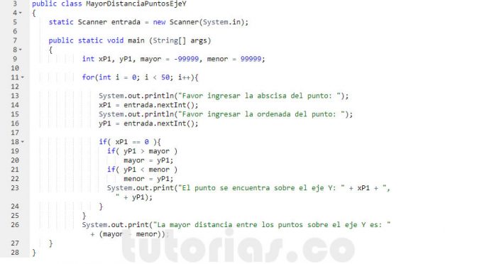 programacion en java: mayor distancia puntos sobre el eje Y