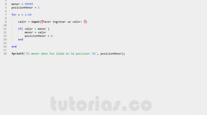 programacion en matlab: posicion del menor dato leido