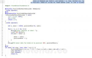 programacion en objective C: posicion del menor dato leido