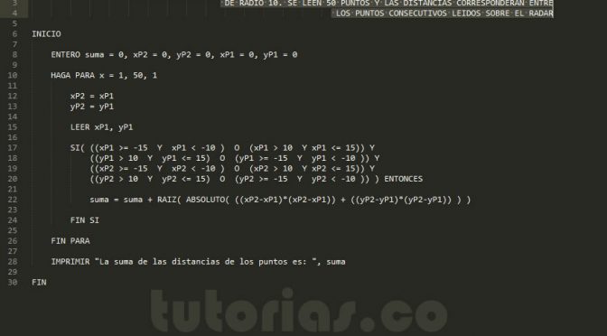 programacion en pseudocodigo: suma de puntos sobre radar circunscrito