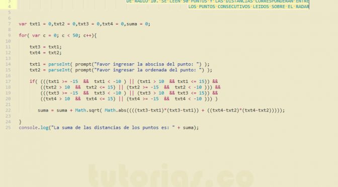 ciclo for + javascript (suma de puntos sobre radar circunscrito)