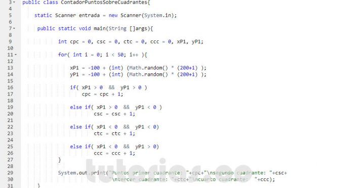 programacion en java: contador de puntos sobre cuadrantes