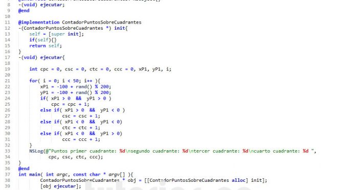 programacion en objective C: contador de puntos sobre cuadrantes