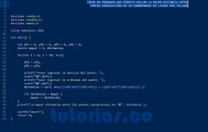 programacion en turbo C: mayor distancia puntos consecutivos