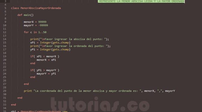 programacion en ruby: menor abscisa mayor ordenada