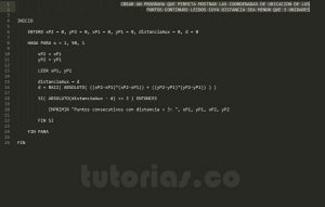 programacion en pseudocodigo: puntos consecutivos con distancia menor a 3