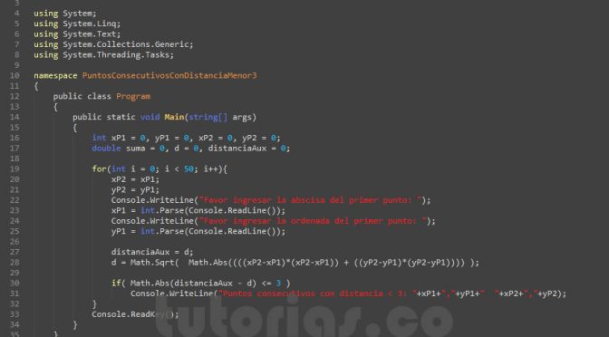 programacion en C#: puntos consecutivos con distancia menor a 3