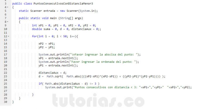 programacion en java: puntos consecutivos con distancia menor a 3