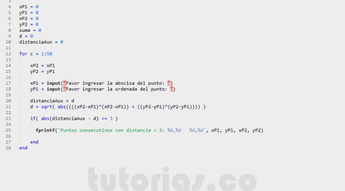programacion en matLab: puntos consecutivos con distancia menor a 3