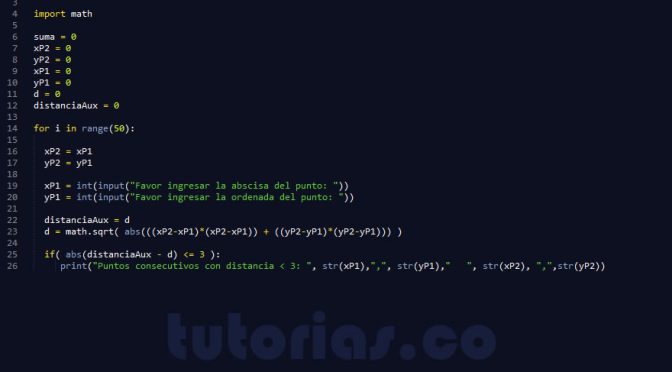 programacion en python: puntos consecutivos con distancia menor a 3
