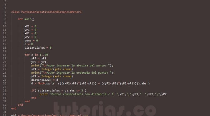 programacion en ruby: puntos consecutivos con distancia menor a 3