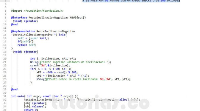 programacion en objective C: recta inclinacion negativa