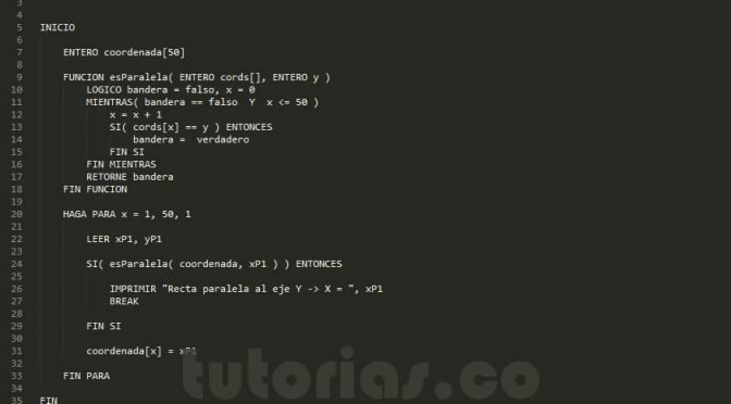 funciones – pseudocodigo (recta paralela al eje Y)