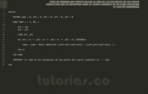 programacion en pseudocodigo: suma de puntos cuarto cuadrante