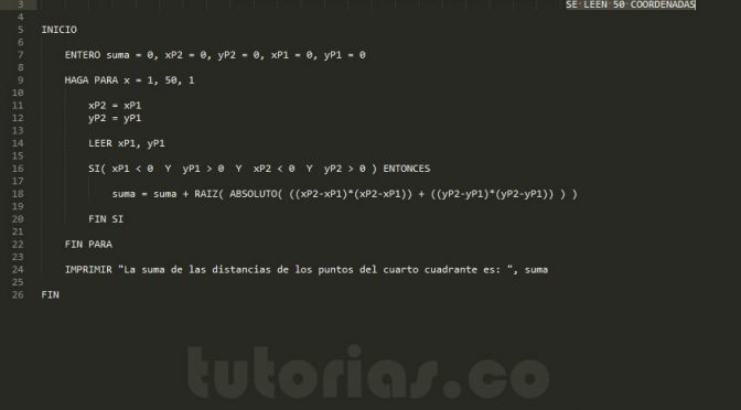 programacion en pseudocodigo: suma de puntos cuarto cuadrante