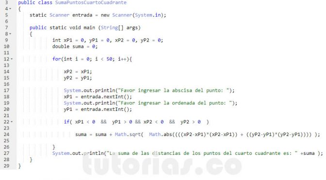 programacion en java: suma de puntos cuarto cuadrante